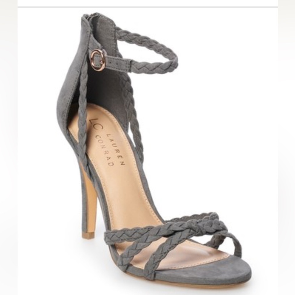 LC Lauren Conrad Pie Crust Braided Gray Suede Heel 7.5